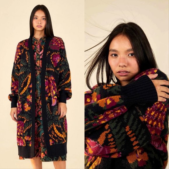 FARM Rio | Sweaters | Farm Rio Floral Flowerdoscopic Cardigan Sweater Black  | Poshmark